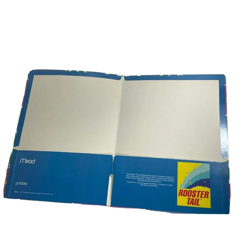Rooster Tail Vintage 1987 Mead Portfolio To Pocket No Holes School Folder Tropic